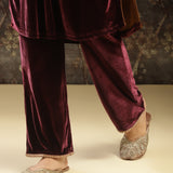 Fuchsia Embroidered Party-wear Velvet Kurta Set