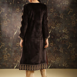 Brown Heavily Embroidered Party-wear Velvet Kurta