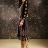 Purple Heavily Embroidered Party-wear Velvet Kurta