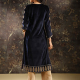 Navy Blue Heavily Embroidered Party-wear Velvet Kurta