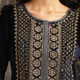 Navy Blue Heavily Embroidered Party-wear Velvet Kurta