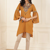 Mustard Embroidered Georgette Tunic for Women