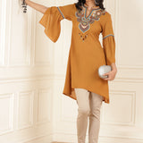 Mustard Embroidered Georgette Tunic for Women