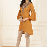 Mustard Embroidered Georgette Tunic for Women