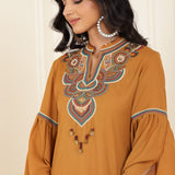 Mustard Embroidered Georgette Tunic for Women