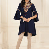 Blue Embroidered Georgette Tunic for Women