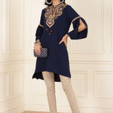 Blue Embroidered Georgette Tunic for Women