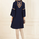 Blue Embroidered Georgette Tunic for Women