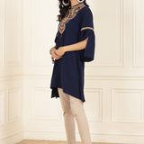 Blue Embroidered Georgette Tunic for Women