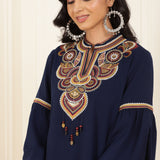 Blue Embroidered Georgette Tunic for Women