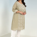 Solid Green Round Neck kurti with Sequins Work