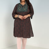 Green Round Neck Straight Fit kurti with Patch Work