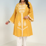 Yellow kurti with Dori work and Bell Sleeves