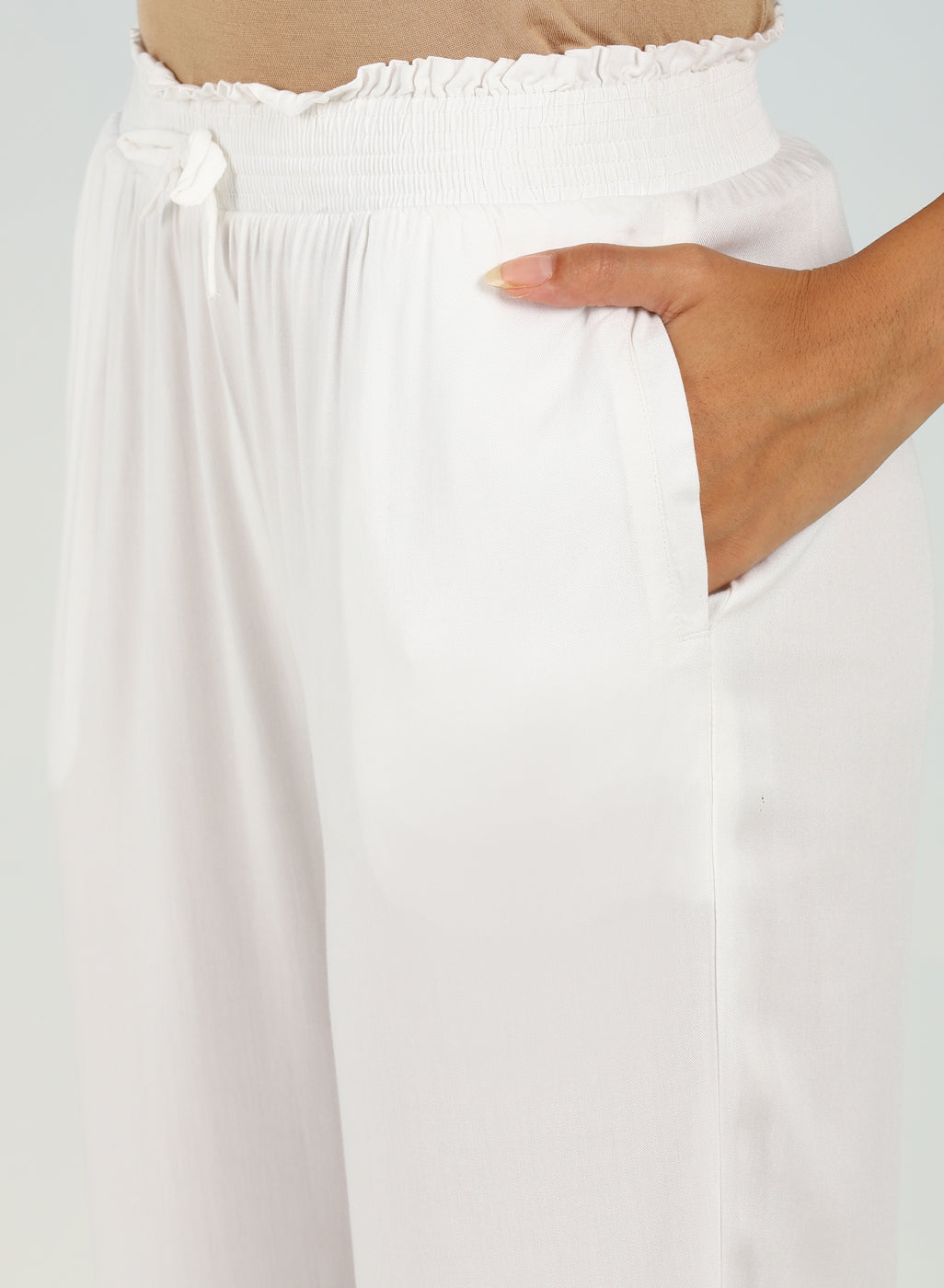 Ivory Ankle-length Pants for Women with drawstring Waist and Lace Work on  the Hem HP0425-12 – Lakshita
