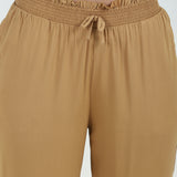 Beige Ankle-length Pants for Women with drawstring Waist and Lace Work on the Hem