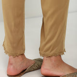 Beige Ankle-length Pants for Women with drawstring Waist and Lace Work on the Hem