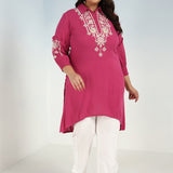 Pink Kurti with Embroidery and Gathered Cuff