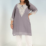 Lavender Tunic with Dori Neck and Round Hem