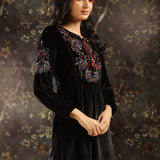 Black Velvet Tunic with Threadwork and Tassels