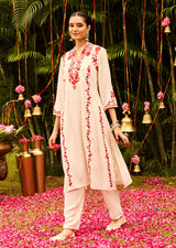 Noura Ivory Embroidered Cotton Linen Kurta Set for Women