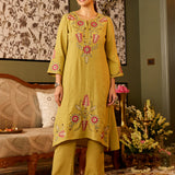 Noorain Pista Green Embroidered Cotton Linen Co-ord Set for Women