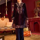 Mallika Deep Purple Embroidered Velvet Co-ord Set for Women