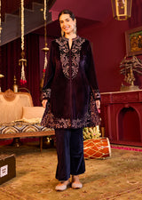 Mallika Deep Purple Embroidered Velvet Co-ord Set for Women