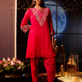 Rida Fuchsia Embroidered Chiffon Co-ord Set for Women