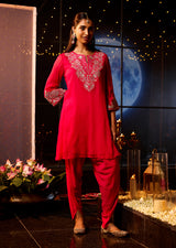 Rida Fuchsia Embroidered Chiffon Co-ord Set for Women