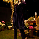 Sadia Deep Purple Embroidered Velvet Co-ord Set for Women