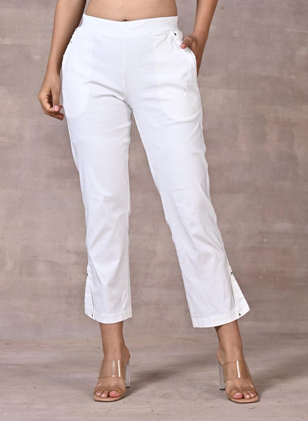 White Pant with Elastic Waist Band - Lakshita