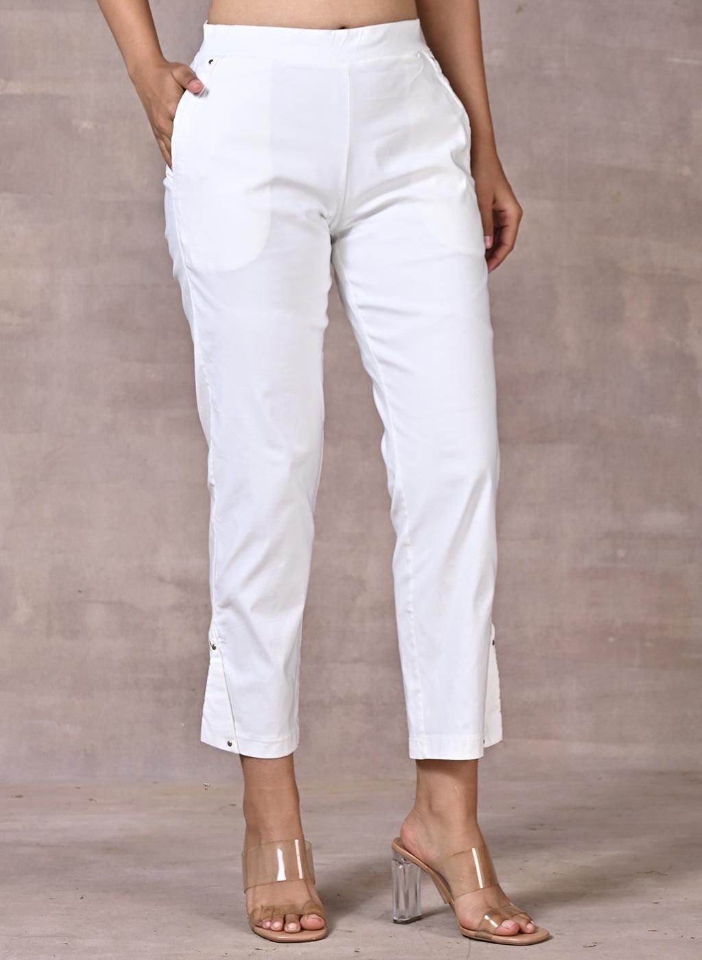 White Pant with Elastic Waist Band - Lakshita