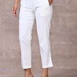 White Pant with Elastic Waist Band - Lakshita