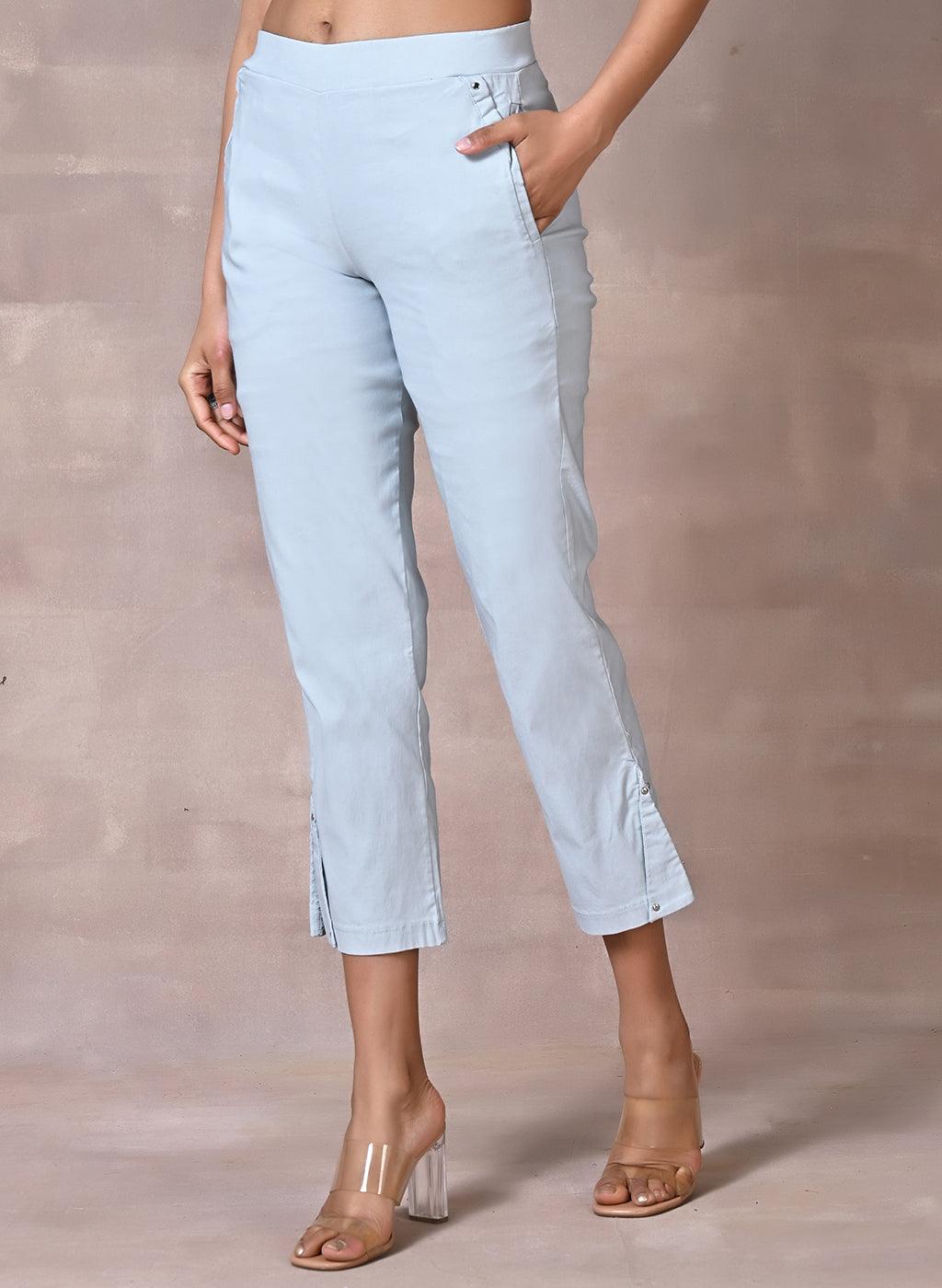 Spa Blue Pant with Elastic Waist Band - Lakshita