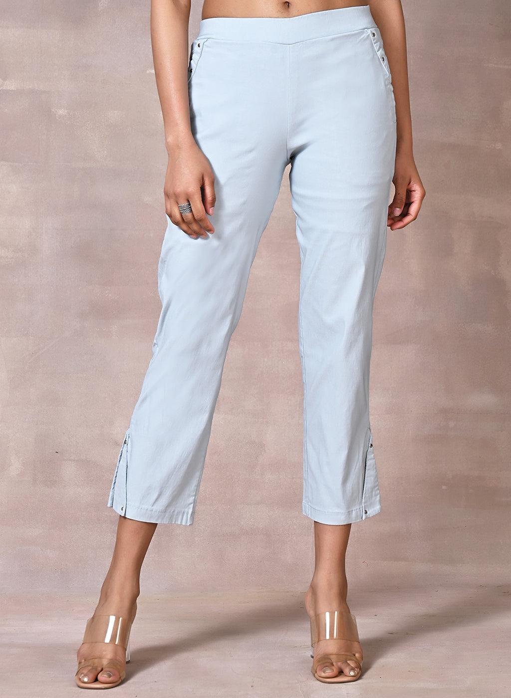 Spa Blue Pant with Elastic Waist Band - Lakshita