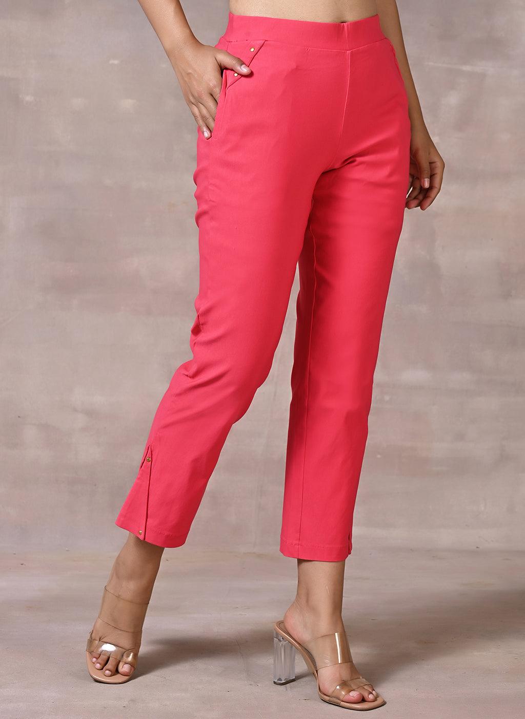 Rose Pink Pant with Elastic Waist Band - Lakshita