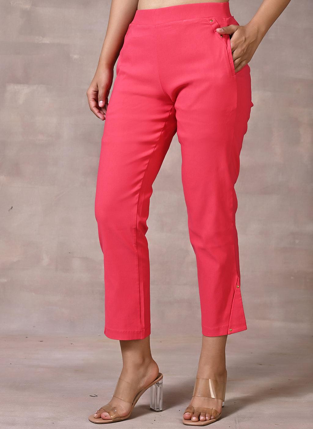 Rose Pink Pant with Elastic Waist Band - Lakshita