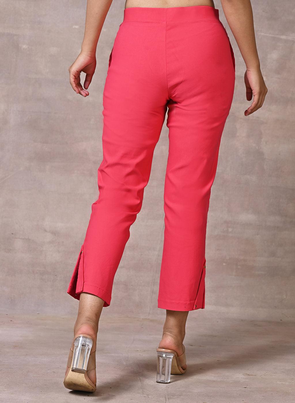 Rose Pink Pant with Elastic Waist Band - Lakshita