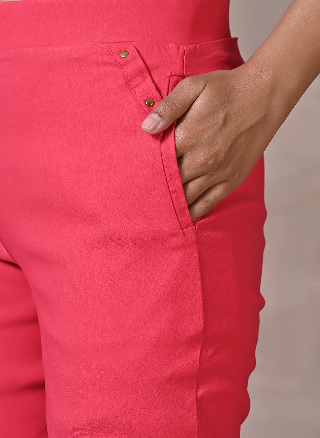 Rose Pink Pant with Elastic Waist Band - Lakshita