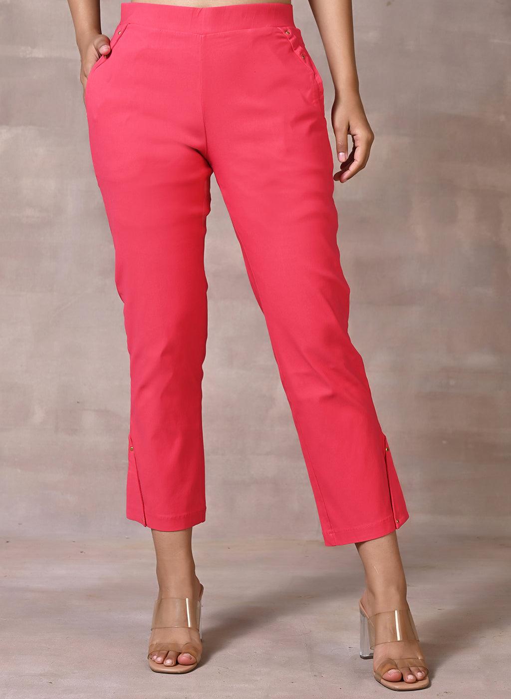 Rose Pink Pant with Elastic Waist Band - Lakshita