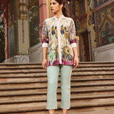 Ayeza Green Printed Crepe Shirt for Women