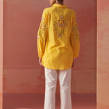 Mayal Yellow Embroidered Cotton Linen Shirt for Women