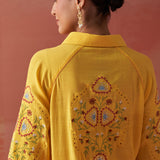 Mayal Yellow Embroidered Cotton Linen Shirt for Women