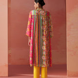 Anayna Fuchsia Pink Printed Chiffon Embroidered A-Line Kurta