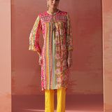 Anayna Fuchsia Pink Printed Chiffon Embroidered A-Line Kurta