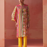 Anayna Fuchsia Pink Printed Chiffon Embroidered A-Line Kurta