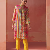 Anayna Fuchsia Pink Printed Chiffon Embroidered A-Line Kurta