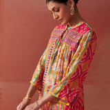 Anayna Fuchsia Pink Printed Chiffon Embroidered A-Line Kurta