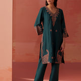 Nikhat Emerald Embroidered Rayon Co-ord Set for Women