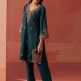 Nikhat Emerald Embroidered Rayon Co-ord Set for Women